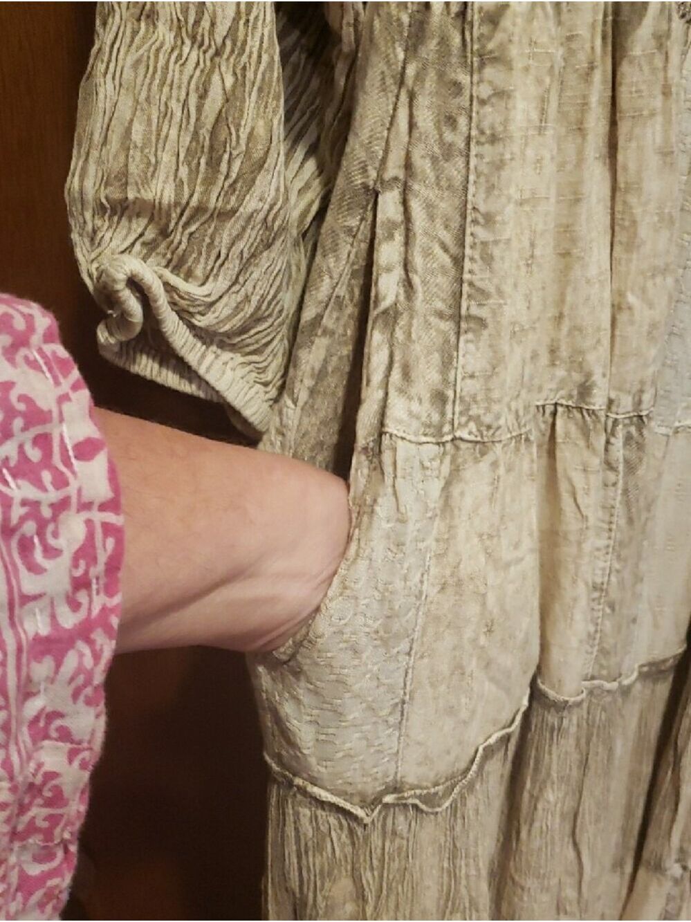 NWT Beautiful Cotton Boho Tiered Long Sleeve Midi Dress in Cream/Latte - Picture 6 of 7